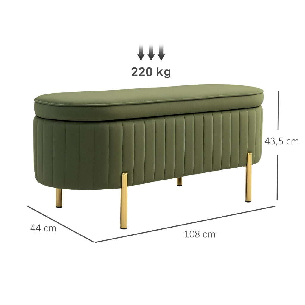 Panca con seduta ribaltabile e vano portaoggetti ¨C zephmum ¨C Tessuto, Legno, Metallo, Verde Scuro+Oro