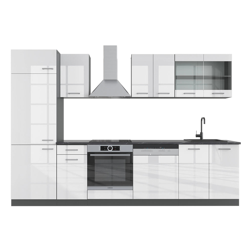 Vicco Cucina componibile Bianco lucido/antracite 300 cm senza piano di lavoro