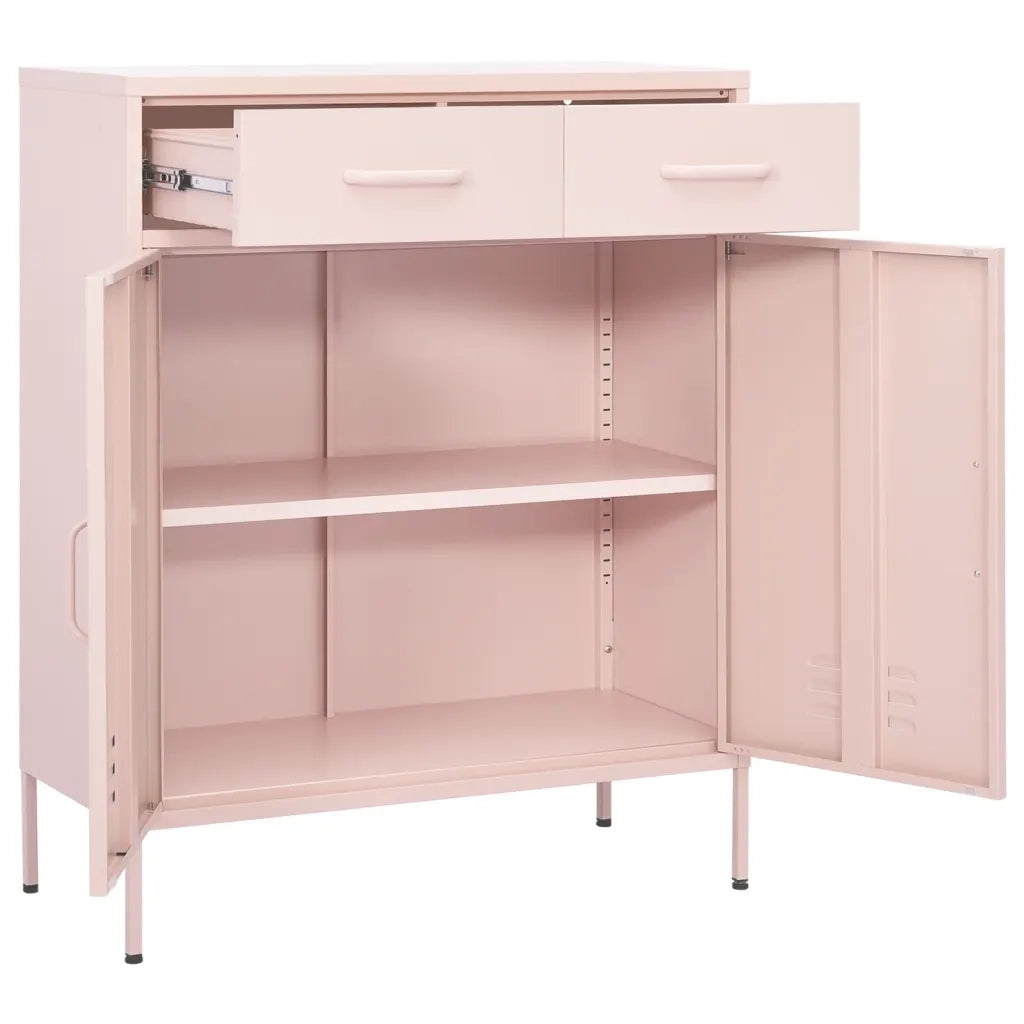 Mobile contenitore in acciaio 80 x 35 x 101,5 cm con 2 cassetti e ripiano regolabile stile contemporaneo rosa 02_0046848