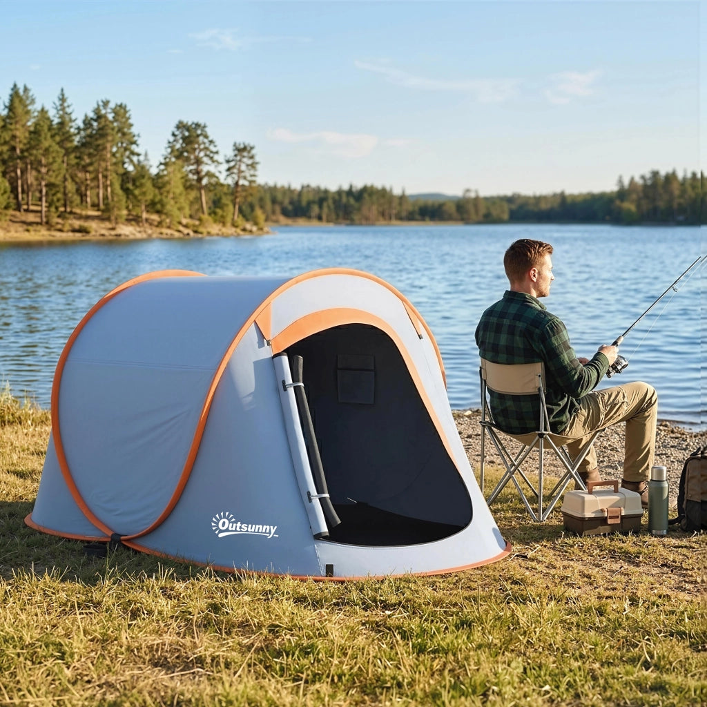 Tenda da Campeggio Pop Up Impermeabile con Accessori e Borsa di Trasporto. 245x148x105 cm. Grigio