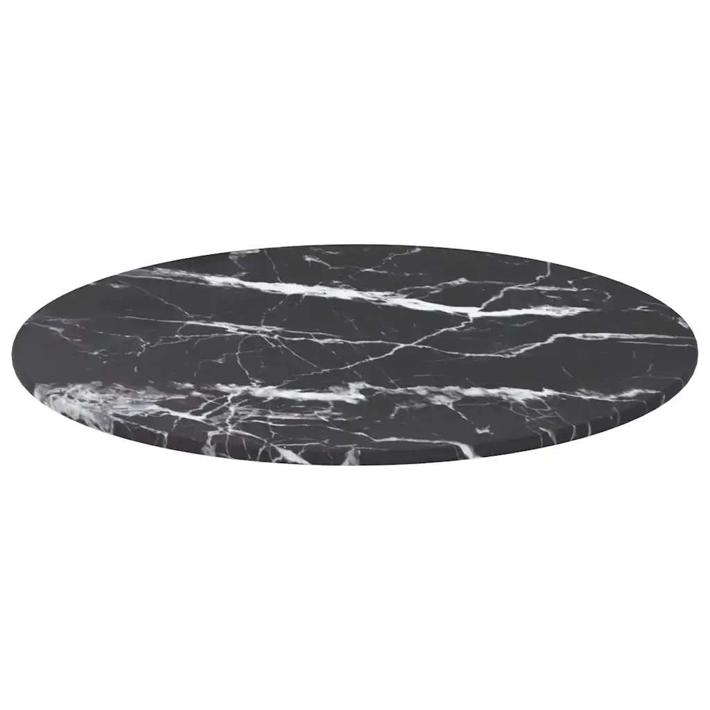Piano per Tavolo Nero Ã˜40x0,8 cm Vetro Temperato Design Marmo