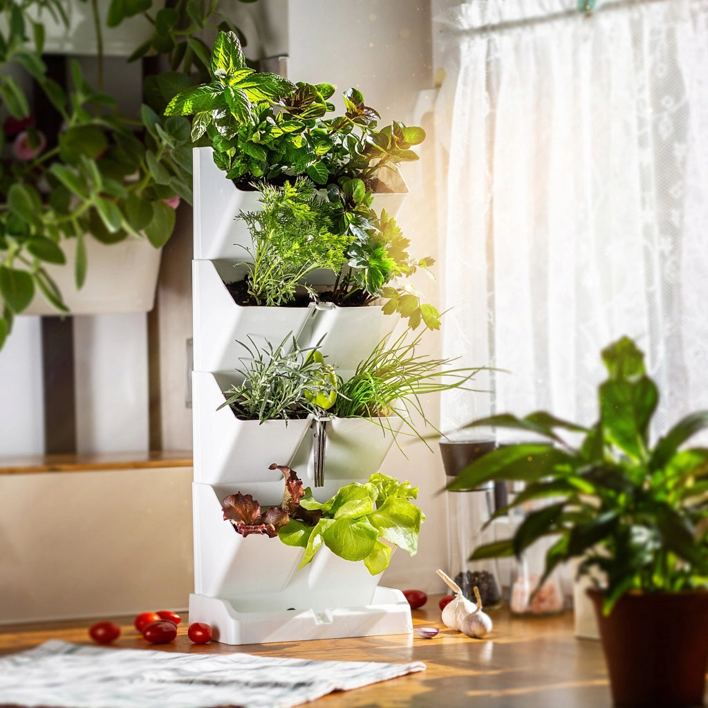 KADAX Vaso da fiori verticale a cascata a 4 moduli con supporto