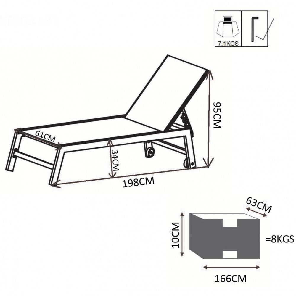 Lettino Prendisole da Giardino Formentera Impilabile 198x61x34/95 h cm in Alluminio Taupe