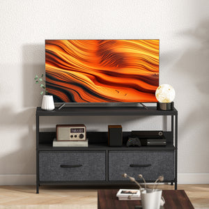 Mobile Porta TV 98x29x56 cm da 47" con Cassetti Pieghevoli in Tessuto e Mensola in Metallo e MDF Nero