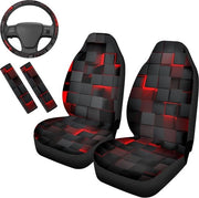 Set di 5 pezzi di sostituzione sedile, cubi 3D rossi, sostituzione sedile universale, accessori con guida e 2 cinture di sicurezza, pannelli di copertura per auto, camion, furgone, SUV