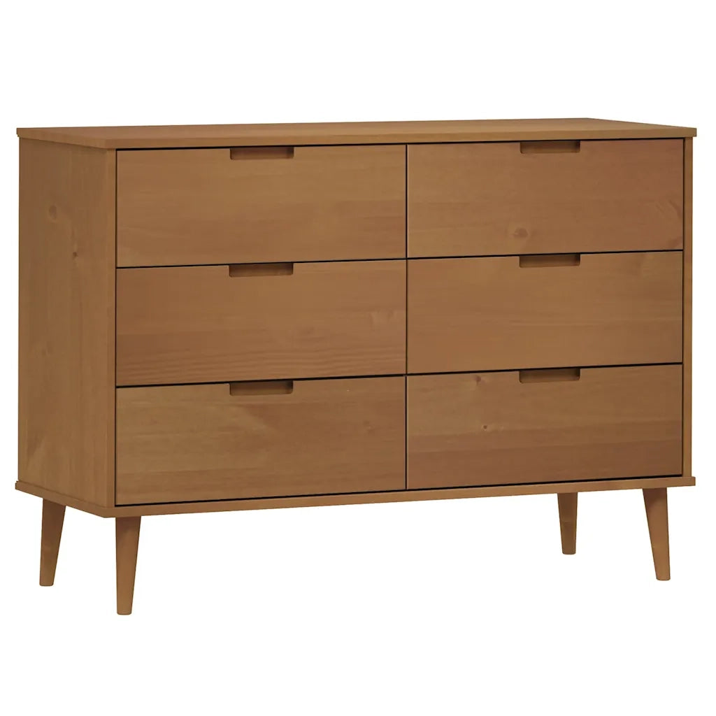 Cassettiera MOLDE Marrone 113x40x80cm in Legno Massello di Pino CFW9508877
