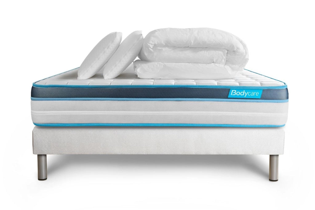 Pack letto completo - Materasso 140x200 cm + Rete imbottita a doghe (in kit) + 2 cuscini + Piumino - BodyFit