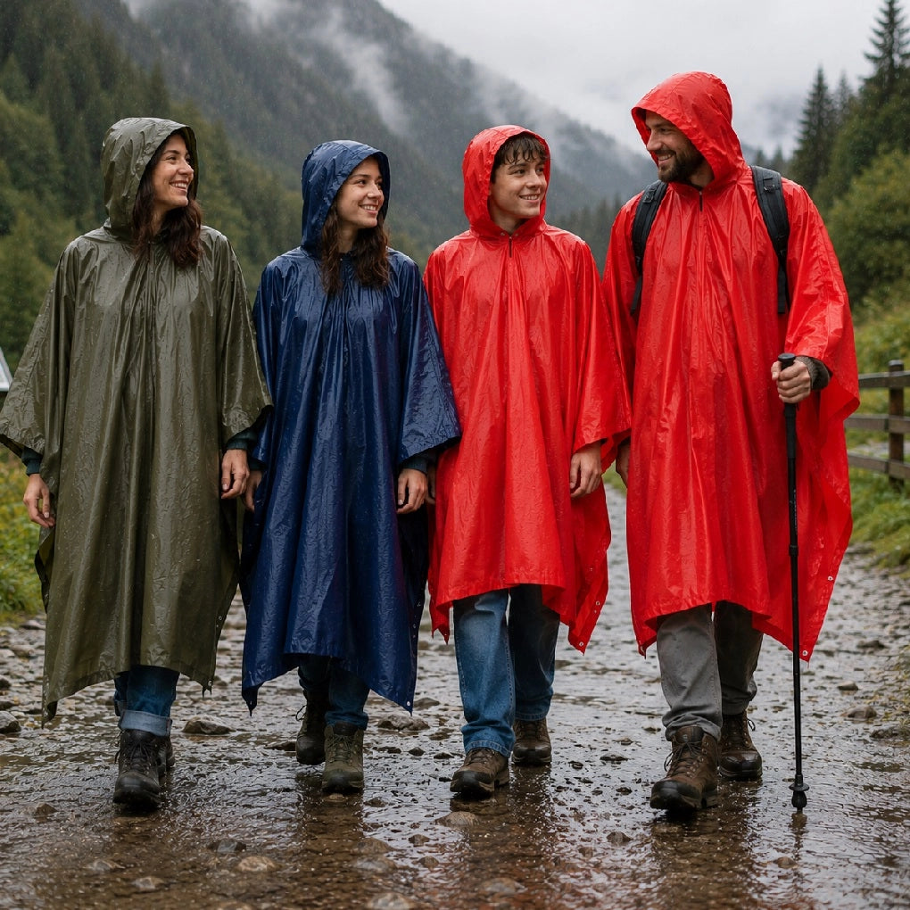 Kit 3 Poncho Impermeabili Unisex Pvc Antipioggia con Cappuccio Riutilizzabili