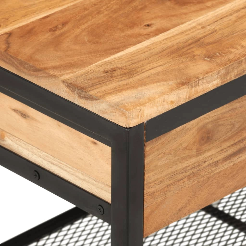 Panca portascarpe/stivali cassettiera scaffale mobiletto portaoggetti per ingresso 110 x 35 x 45 cm legno massello di acacia e ferro marrone 02_0022859