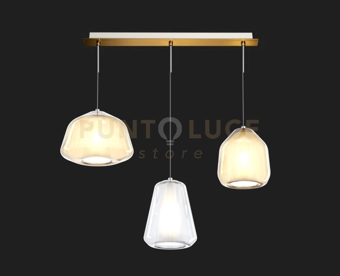 SOSPENSIONE OTTONE SAT. 3 LUCI RETTANGOLARE VETRI ALPHA AM + BETA AM + GAMMA TR 1176OS-S3 R ABG-TA