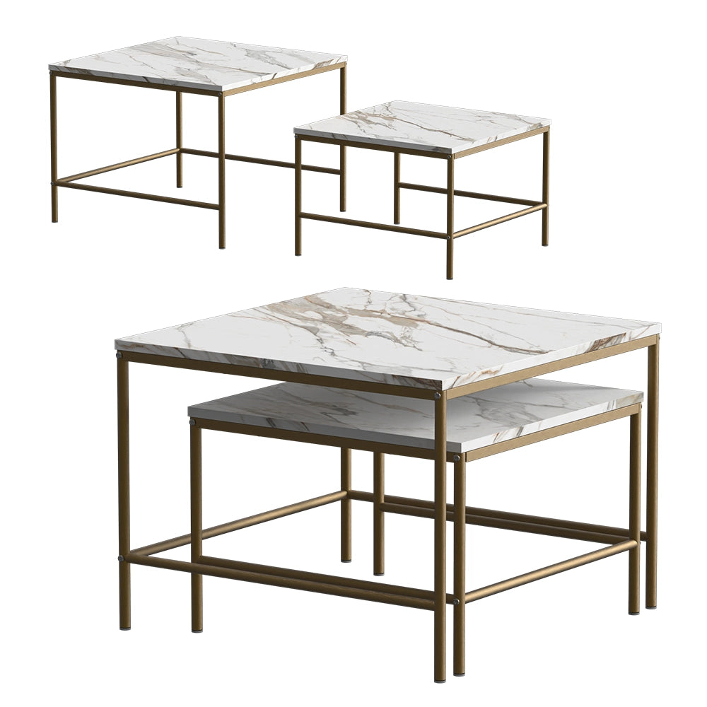 Vicco Tavolino da divano Bianco/Oro 60 x 60 cm 2 parti