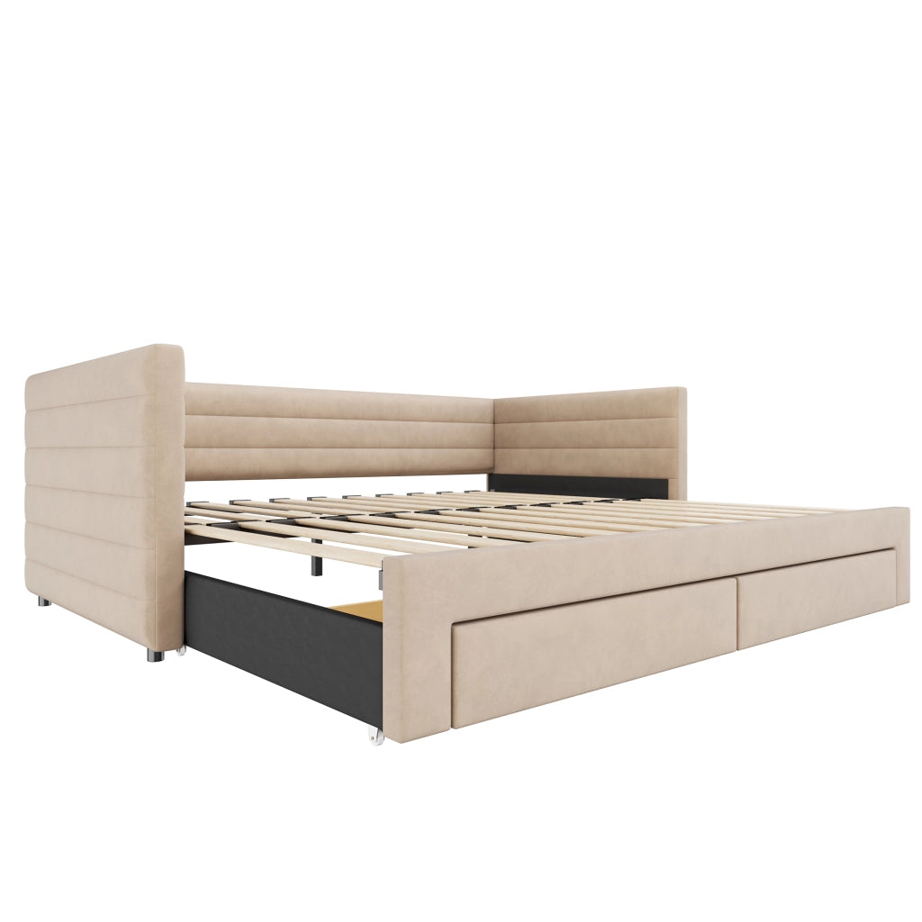 Divano letto estraibile con 2 cassetti e funzione letto in cotone e lino beige 90 × 190 cm