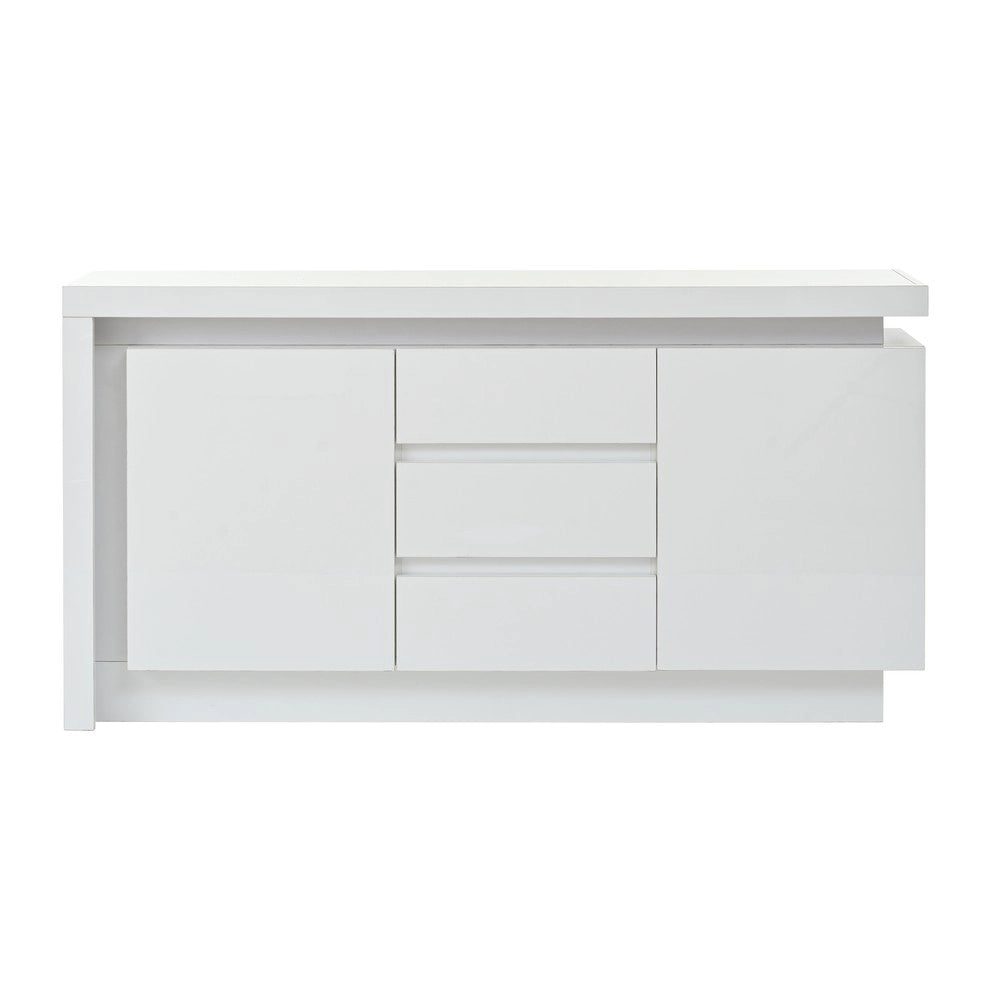 Cassettiera con Ante e LED ¨C MINIMAL ¨C Bianco Lucido, 3 Cassetti, 140x35x72
