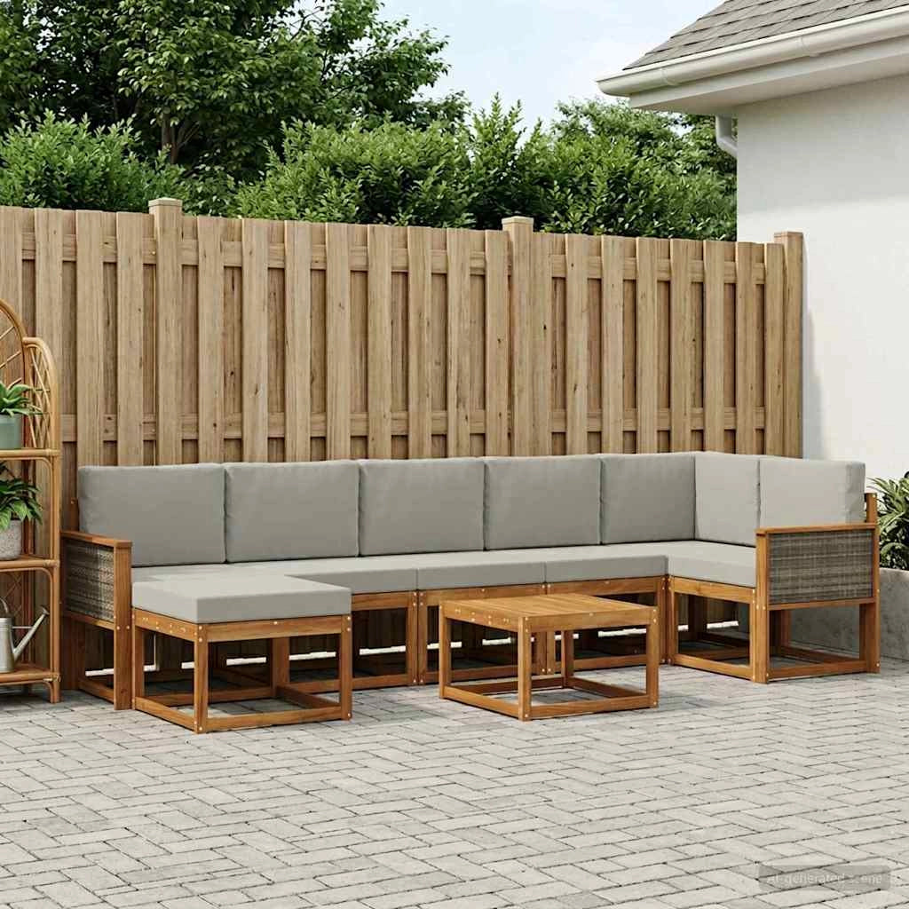 Set di divani da esterno 8 pz Naturale e Grigio Chiaro 3385407