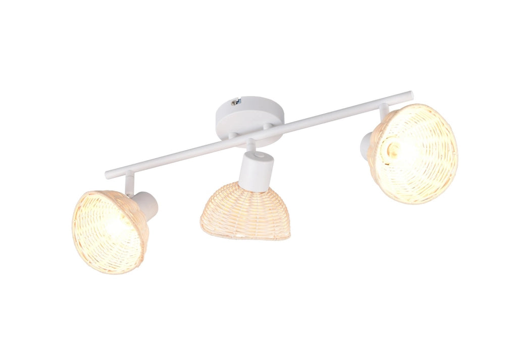 Faretto soffitto boho CALVI 3xE14 bianco rattan RL
