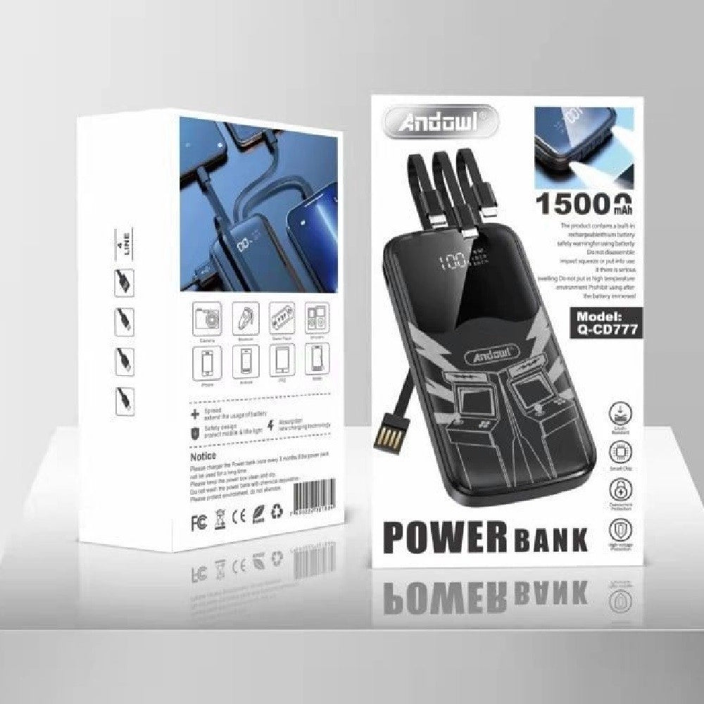 Trade Shop - Power Bank Portatile A 4 Cavi Con Chip Intelligente 15000mah Q-cd777 Con Torcia -