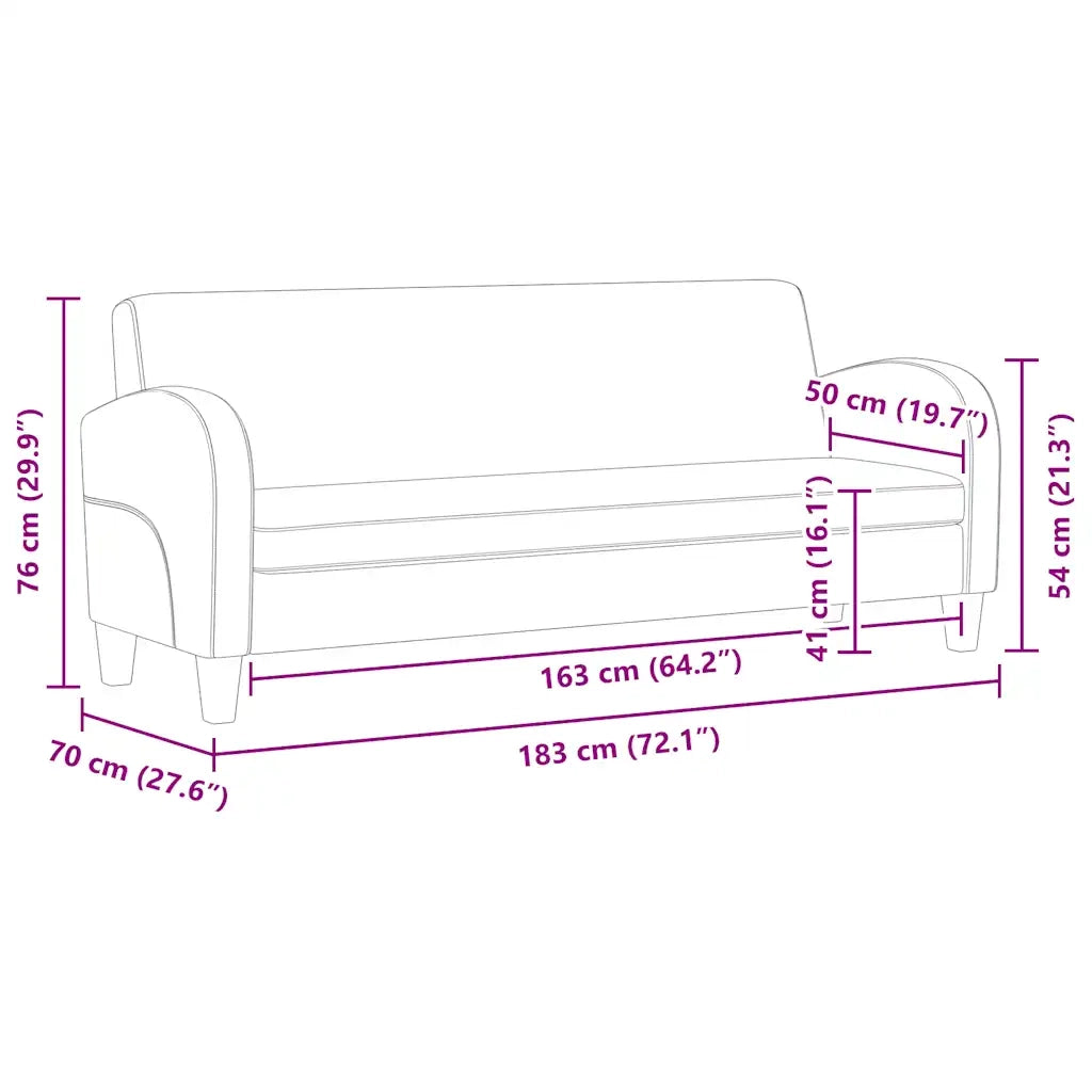 Divano a 3 Posti-Sofa 3 Posti in Pelle Sintetica Nero