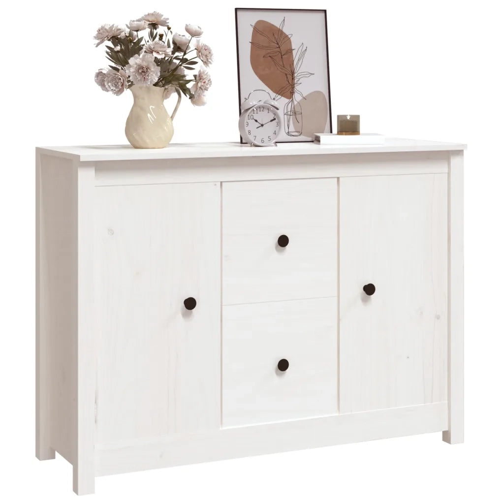 Credenza-Buffet-Armadio da cucina Bianca 100x35x74 cm in Legno Massello di Pino 793892