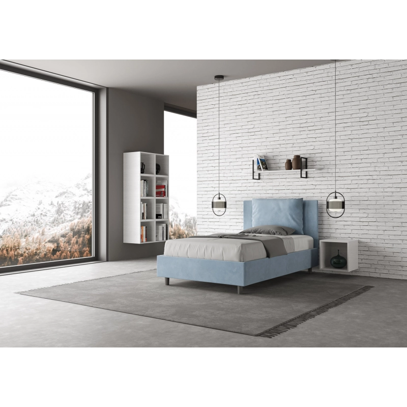 Letto imbottito 1 piazza e mezza 120x190 cm Antea - Con rete,Microfibra,Azzurro