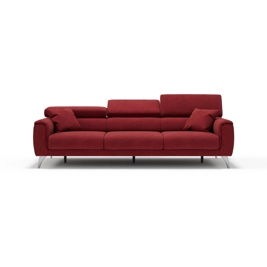 Caravaggio Divano con 3 sedute allungabili indipendenti e poggiatesta reclinabili in tessuto impermeabile T02 244 cm rosso