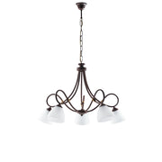 Lampadario 5 Luci Dallas BeLight Ferro Battuto Nero Ruggine Vetro Bianco