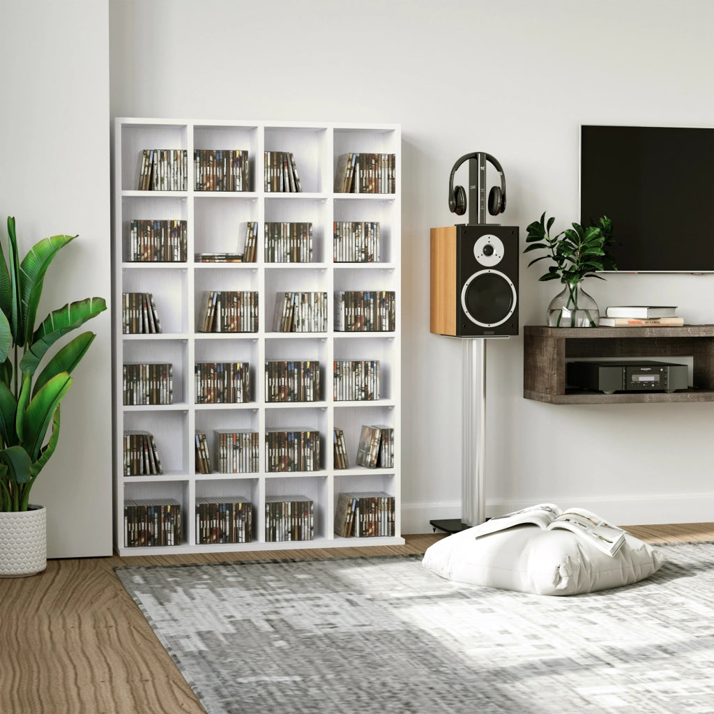Libreria per CD con 24 Ripiani Altezza Regolabile ¨C zephmum ¨C Bianco Truciolato 130.5x89x20 cm