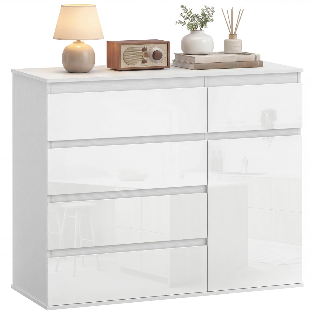 Cassettiera Moderna ¨C zephmum ¨C Bianco Lucido 5 Cassetti