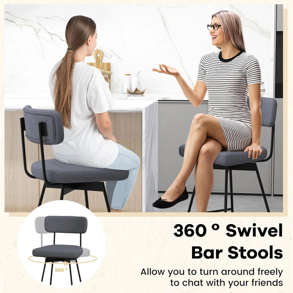 Set di Sgabelli da Bar 2, Sgabelli da Bar Girevoli 360º con Sedile Imbottito, Schienale Curvato e Poggiapiedi in Metallo, per Cucina e Sala da Pranzo (Beige/Grigio) (Grigio)
