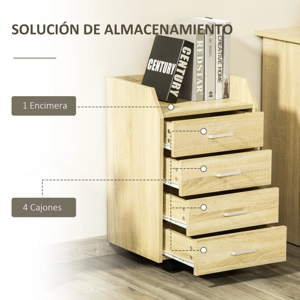 Cassettiera per Ufficio ¨C Zephmum ¨C 4 Cassetti, Legno Naturale, 40x36x65 cm