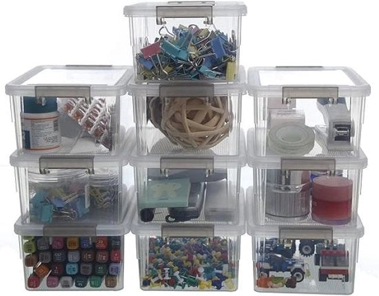 Set di contenitori trasparenti con coperchio 1,25 l da 10 pezzi - piccoli - trasparenti - stivabili - maniglia portatile - clip per piccoli oggetti - cassa per piccoli componenti - flessibile e robusto