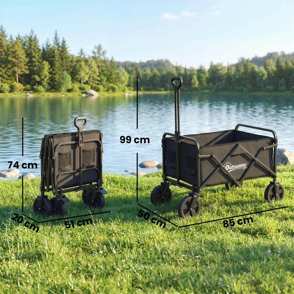 Carrello da Giardino Pieghevole ¨C zephmum ¨C Nero, 90L, con Manico Regolabile e Portabicchieri