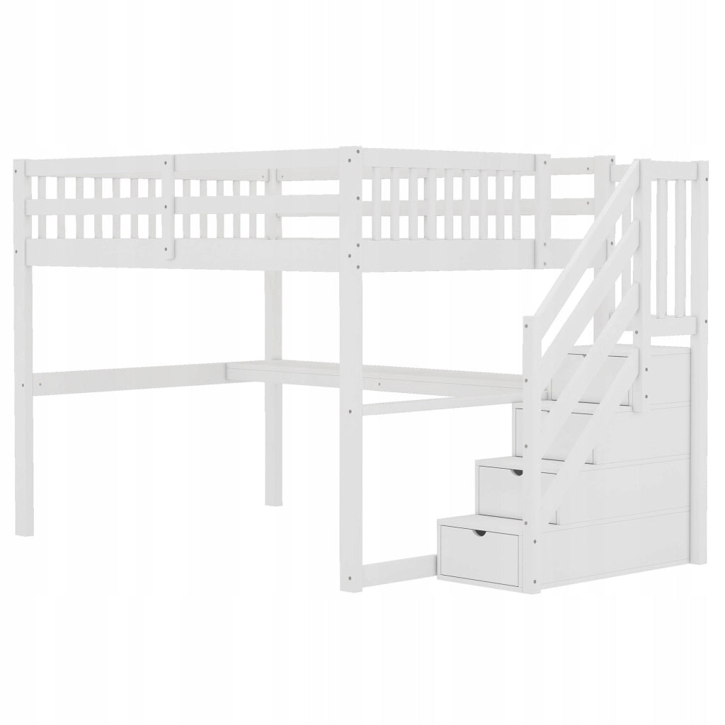 Letto a soppalco con scrivania e cassetti - Xylo - 140x200 - Bianco