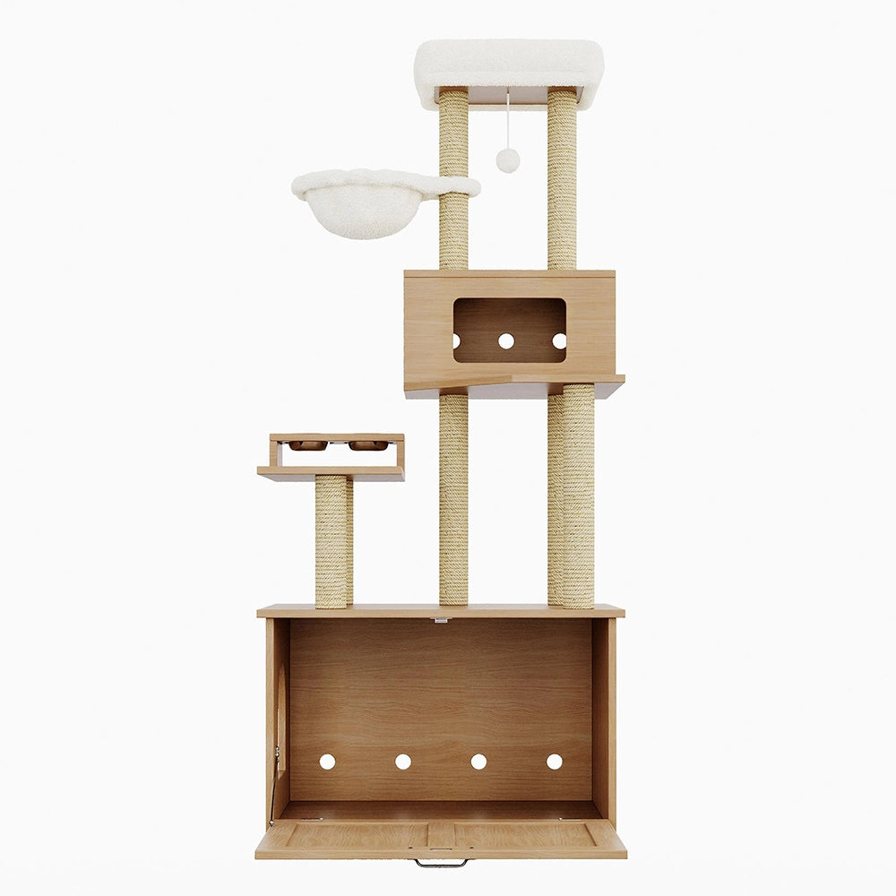 Torre gatto+lettiera - Xylo - 80x50x173cm noyer multifunzione