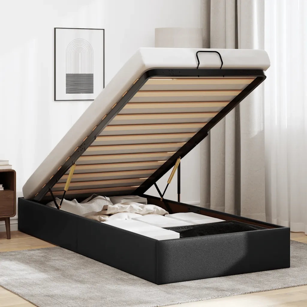 Struttura Letto Pouf senza Materasso-Giroletto con contenitore Nero 100x200 cm Similpelle