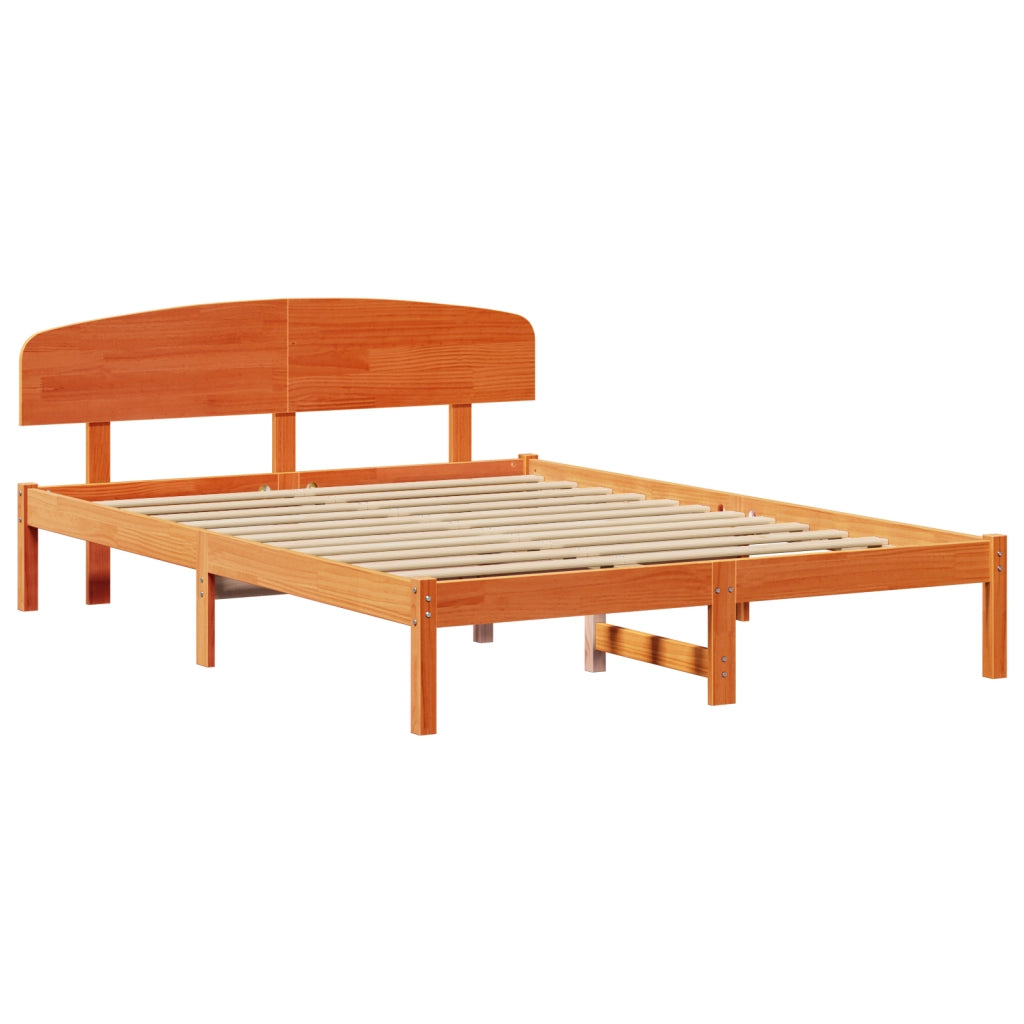 Struttura Letto con Testiera Marrone Cerato 160x200 cm Legno Massello di Pino
