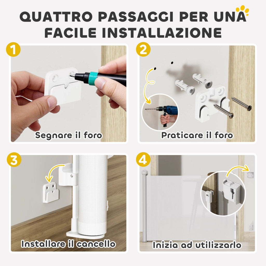 Cancellino per Cani Piccoli Estensibile 0-125 cm e Retrattile con Blocco Automatico, Bianco