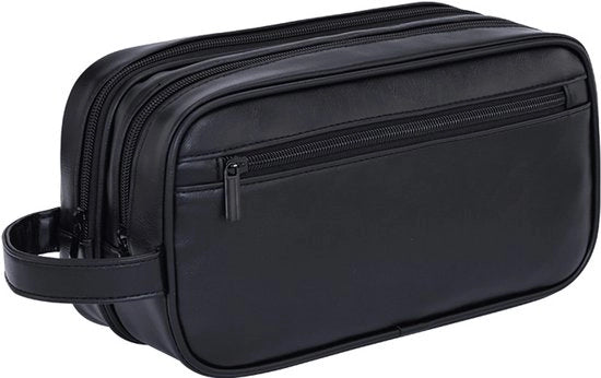Tas da bagno per uomini - Regalo per uomini - Tas da make-up impermeabile in PU, borsa da barba con grande capacità per articoli da bagno e accessori (nero)