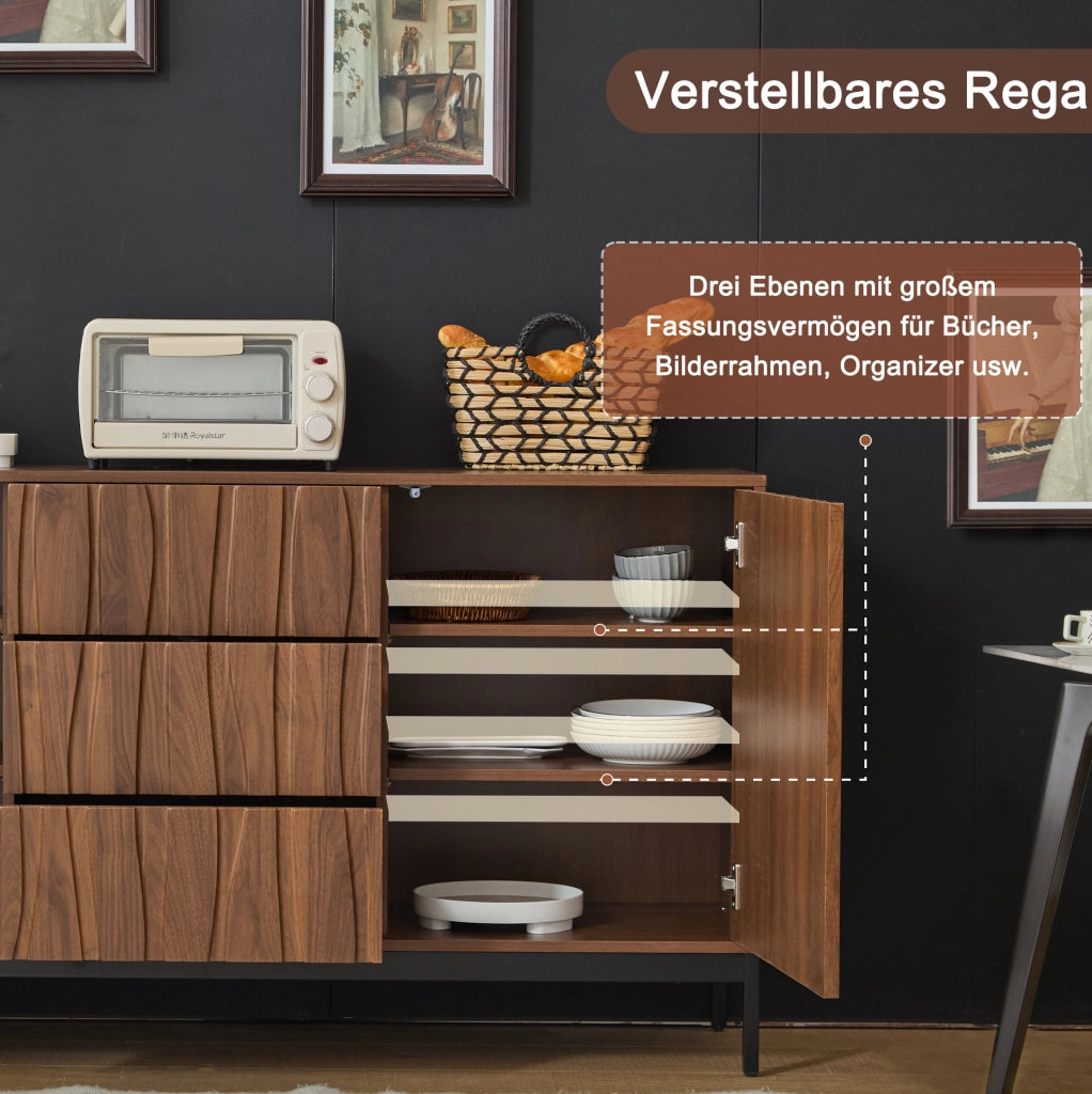 Credenza 150 cm marrone scuro con ripiani regolabili e piedi neri