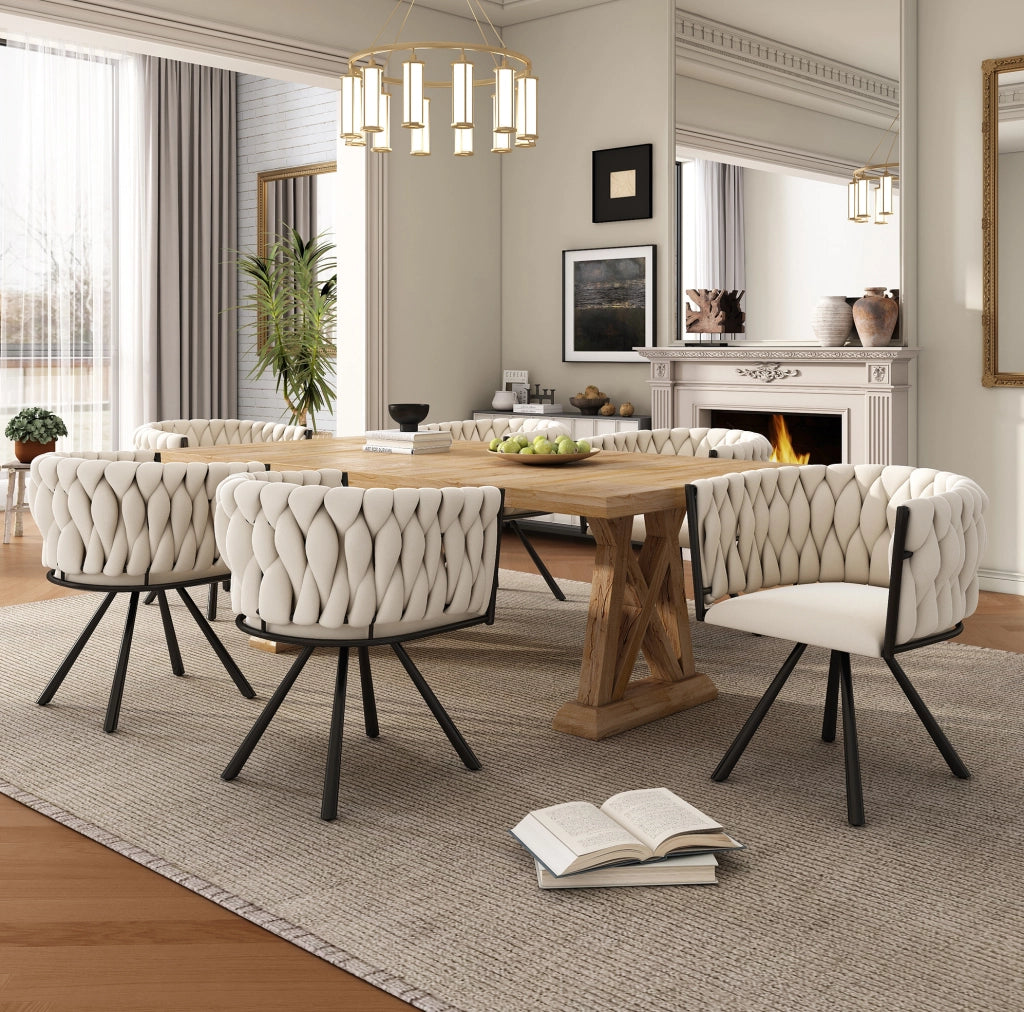 Sedia da pranzo girevole 360° in velluto beige con schienale ergonomico e struttura in metallo