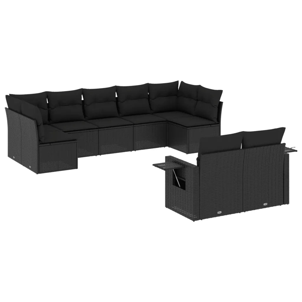 Set Divani da Giardino 9 pz con Cuscini Nero in Polyrattancod mxl 114388