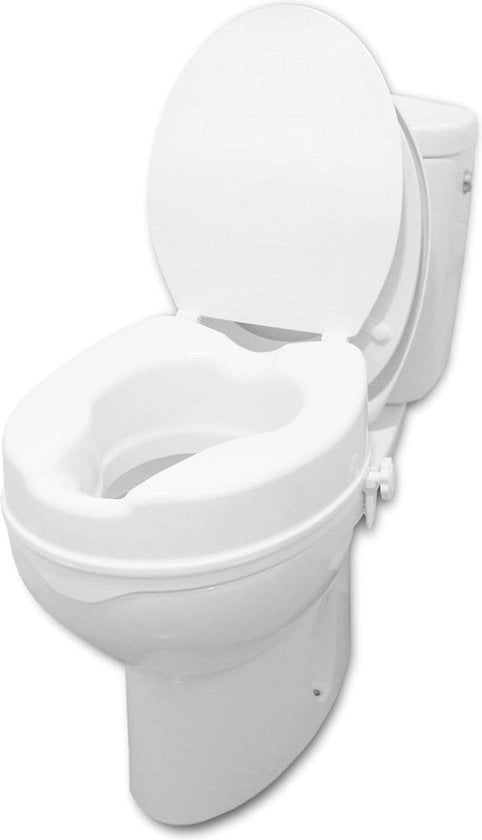 Verhoger di Toilet 10 cm con Coperchio, Visore di Toilet Elevato per Anziani, Elevatore di Toilet, Verhoger di Toilet per Disabili, Visore di Toilet Elevato con Lifter, Sedia di Toilet Elevata per Adulti, Verhoger di Toilet Bianco