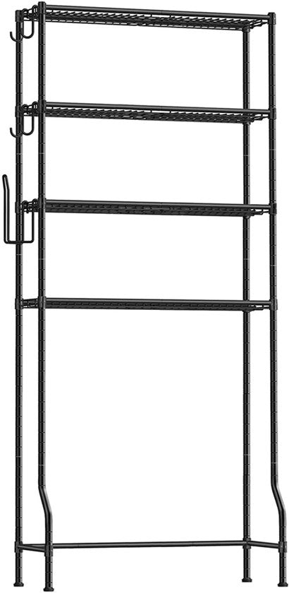 Pannello per bagno con 4 livelli - Organizzatore di bagno - Pannelli regolabili - Risparmio di spazio di stoccaggio - 30 cm x 83 cm x 176 cm, Nero