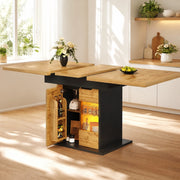 TAVOLO da pranzo allungabile 110-140x80 cm MDF Vetro Nero+Naturale