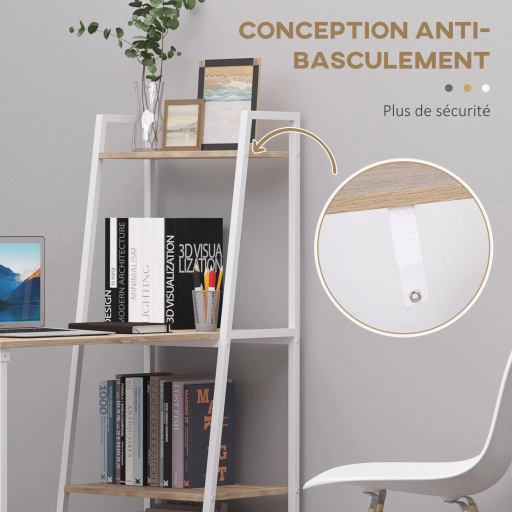 Scrivania Pieghevole con Libreria ¨C zephmum ¨C Legno Rovere Chiaro Metallo Bianco