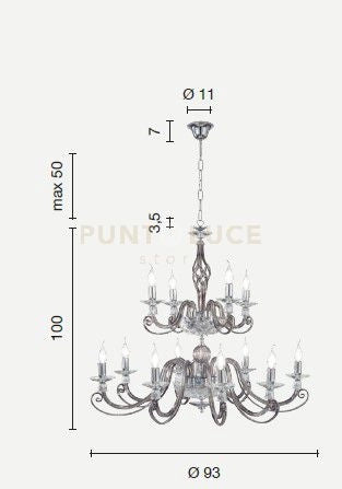 LAMPADARIO 1306 (8+4) 2 PIANI TRASPARENTE E ORO ATTACCO E14 D.93CM