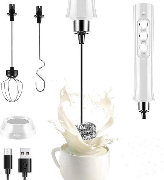 Frogettore Manuale a Batteria Ricaricabile - 3 Velocità - Frusta Elettrica - 3 Giardino Bianco