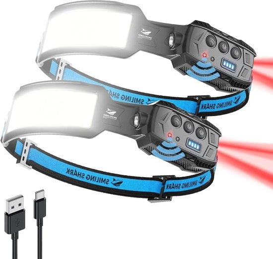 Due capi di luce frontale - 7 x luce bianca - illuminazione a 270 gradi - sensore di movimento - pesca - luce frontale ricaricabile LED ricaricabile