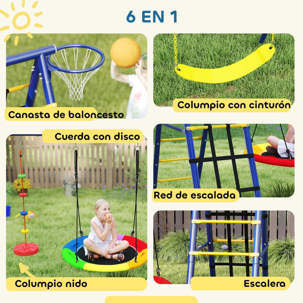 Altalena 6 in 1 per Bambini con Nido e Scivolo ¨C zephmum ¨C 350x183x200 cm Multicolore