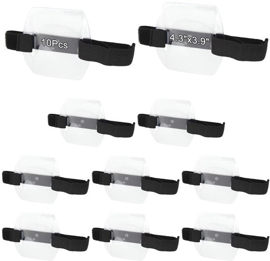 Set di Badgeholder da Polso - Regolabile Cinturino con Porta Carta ID - Nero - 10 Pezzi - Ideale per Lavoro e Ufficio - Comodo per Accesso...