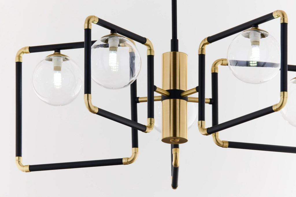 Lampadario moderno nero oro sfere vetro 5xG9 Jupiter